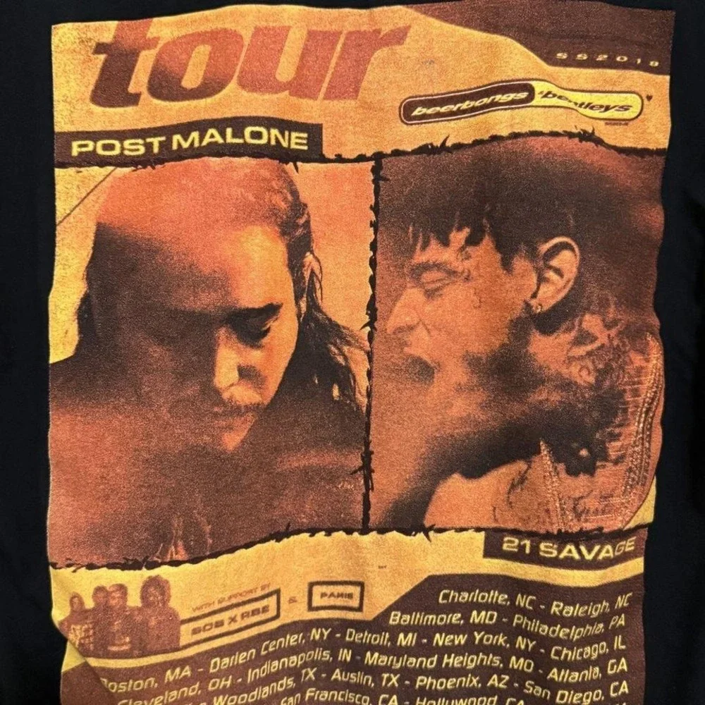 21 Savage Post Malone 2018 Tour T Shirt in Size Large